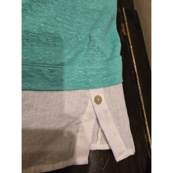 J Jill Love Linen 100% Linen Blue Green Tunic Crewneck Layered 3/4 Sleeves Small - Picture 8 of 9